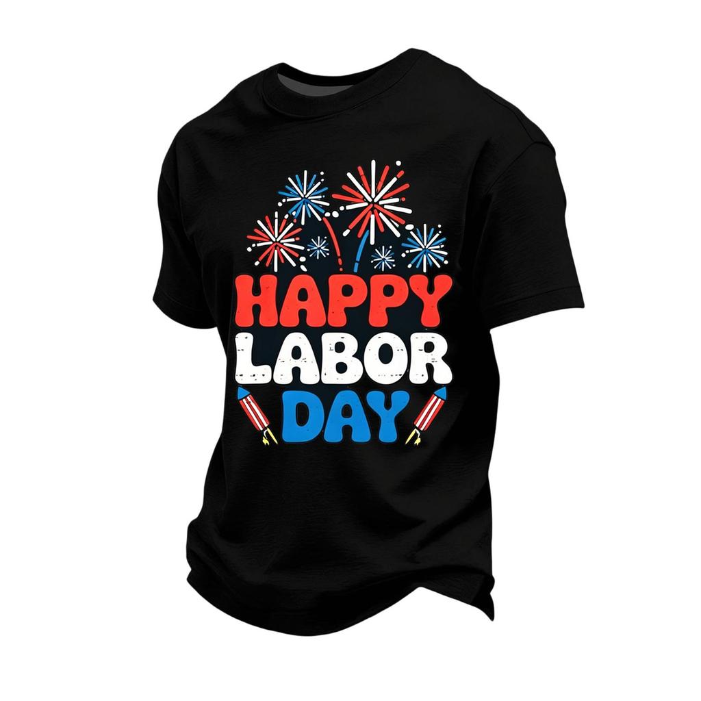 Men's Loose Fit Casual Short Sleeve T Shirt Labor Day Graphic Print Crew Neck Cotton Blend Top for Everyday Wear
