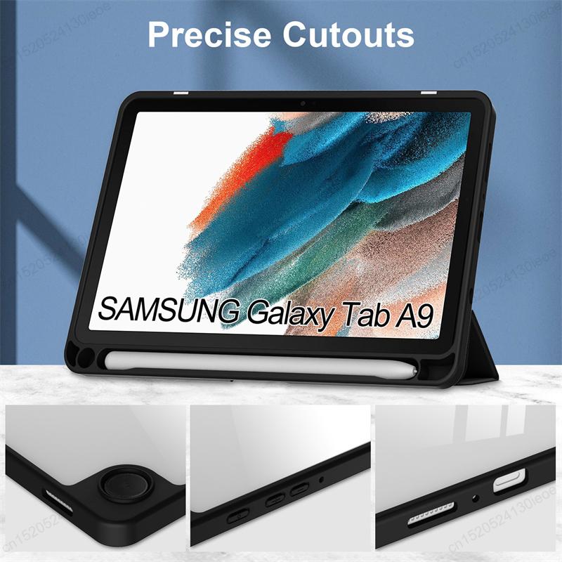 Acylic Transparent Back Tablet Cover for Samsung Galaxy Tab A9 8.7 Inch 2023 Shockproof Case S9 Plus 11" Pencil Holder Funda