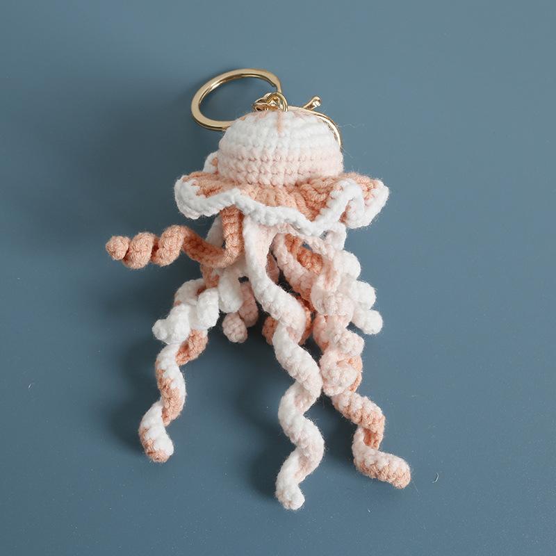 Handmaking Crochet Jellyfish Keychain Pendant Creative Ocean Series Crochet Keychain Knitted Cute Clown Fish Keyrings Wholesale