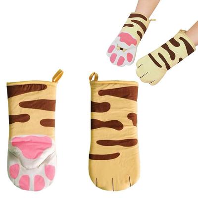 Heat Resistant Cat Paws Oven Mitts Insulation Kitchen Handschoen Cotton Oven Potholder  Grilling
