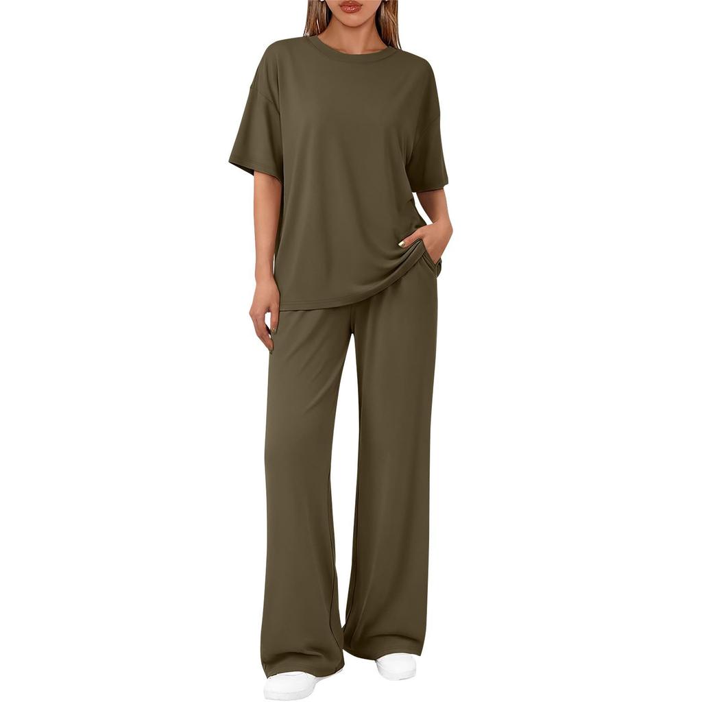 Women's Casual Fashion Short-Sleeve Top And Long Pants Set