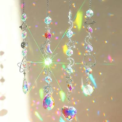 Crystal Wind Chime Moon Sun Catcher Prisms Pendant Dream Catcher Rainbow Hanging Drop Home Garden Decor Windchime