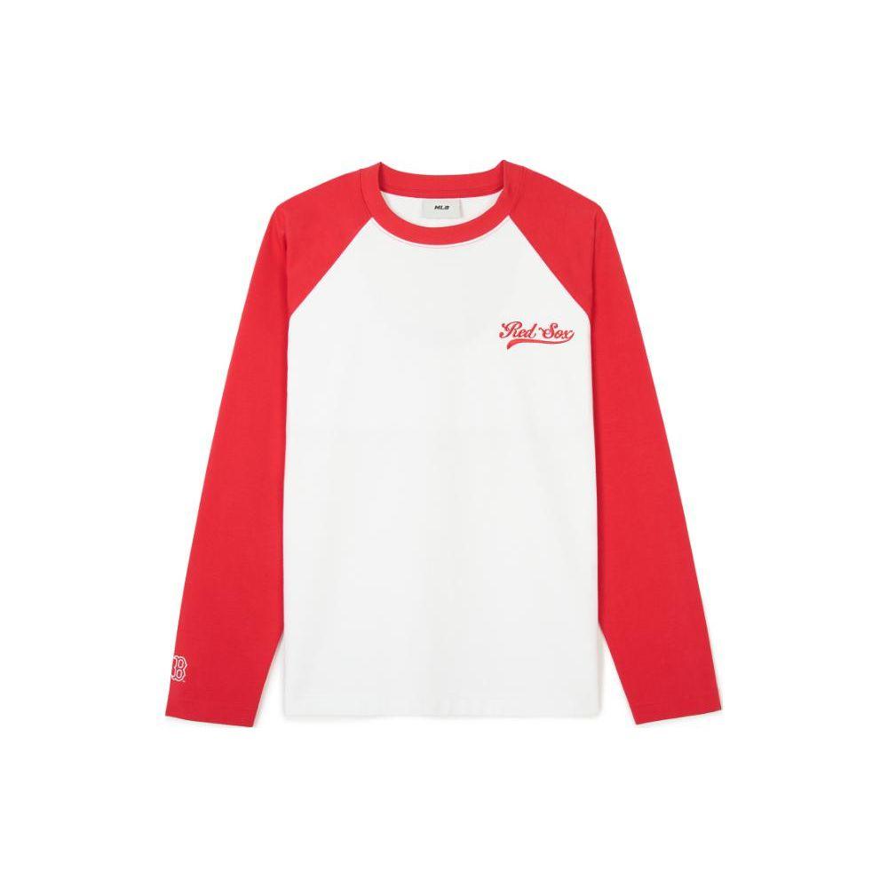 MLB Lockeres Logo Raglan Langarm Sommer Atmungsaktiv Hochwertiges T-Shirt Damen Oberteile Rot 3FTSV1143-43RDS S white
