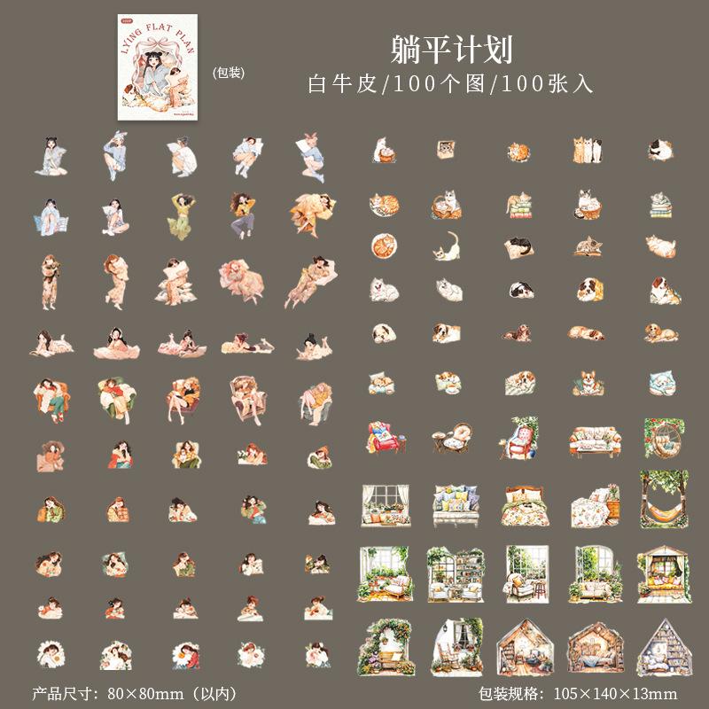 100pcs/1lot Kawaii Stationery Stickers Lying flat plan Diary Decorative Mobile Stickers Scrapbooking DIY Craft Stickers