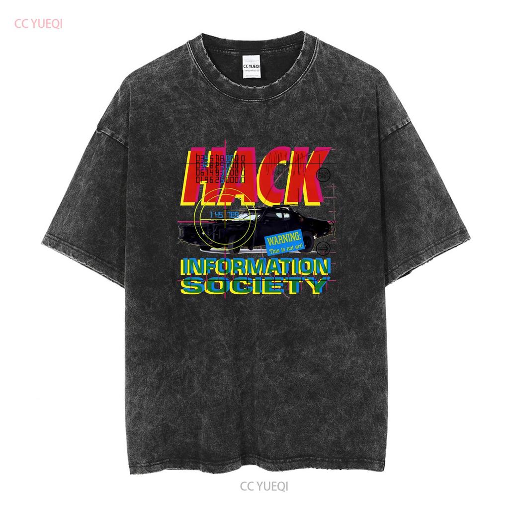 INFORMATION SOCIETY HACK NEW WHITE T SHIRT long or short sleeves vintage Washed Comfortable graphic Top For Everyday Wear Soft