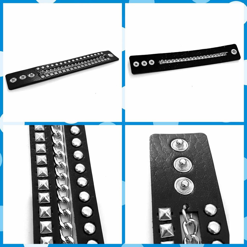 3-Piece Men's Punk Leather Bracelet Set: Multi-Layer Chain & Rivet Style