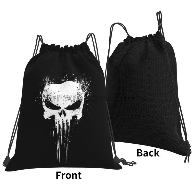 Custom Skeleton Skull Print Drawstring Backpack Bags Lightweight Foldable Gym Sports Sackpack Lightweight Training Sacks