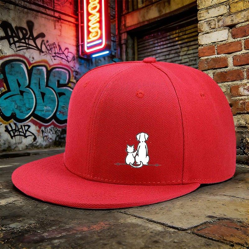 

Dog and Cat Silhouette Friendship Baseball Cap Polyester Flat Brim Snapback Hip Hop Hat Outdoor Unisex One Size