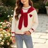 Girls Christmas Sweater with Heart Pattern Knit Long Sleeve Pullover for Fall Winter