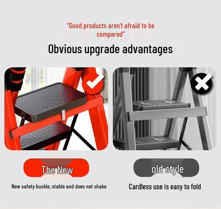 Multi-Functional Telescopic A-Frame Folding Ladder - Thick Carbon Steel Step Ladder for Indoor Use