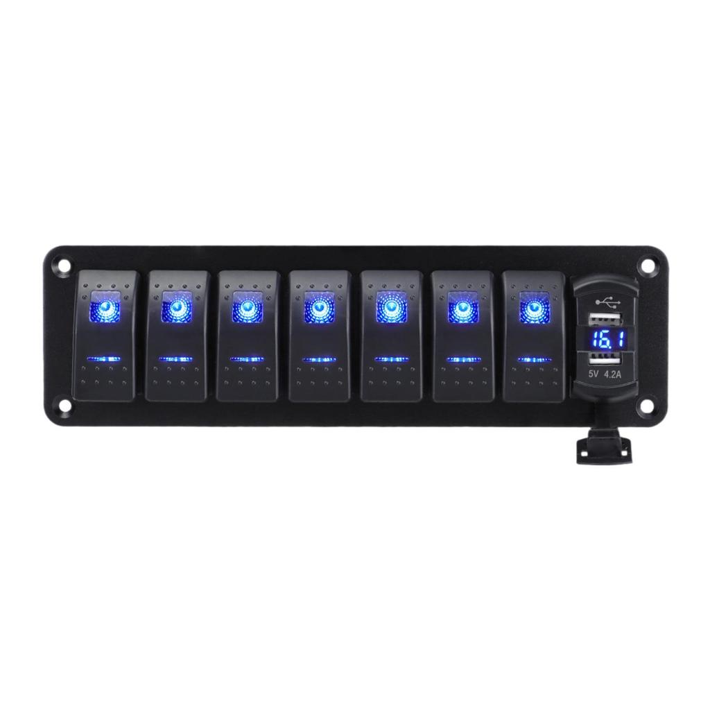 Rocker Switch Panel Blue Backlit Fast Charging for RV Marine Vehicles