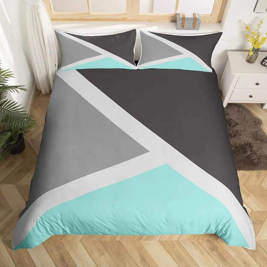 Geometric Triangle Duvet Cover Queen Patchwork Geometry Bedding Set Simple Modern Abstract Quilt Cover Rustic Home Room Decor