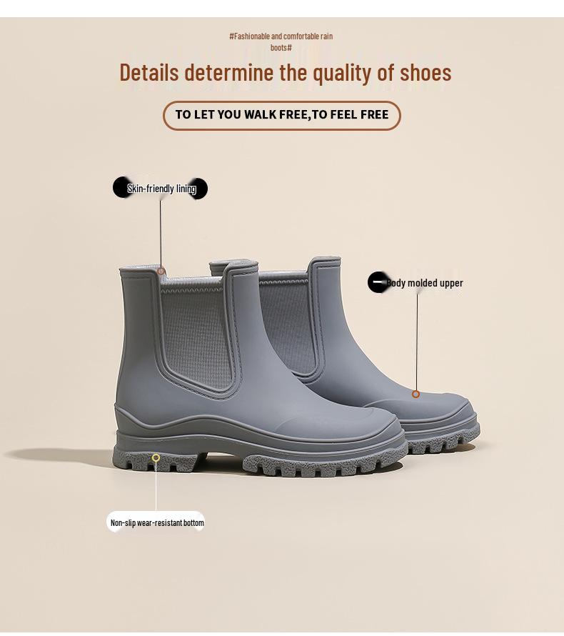 Women's Mid-Calf Waterproof Fashion Rain Boots - Korean & British Style, Non-Slip, Wear-Resistant Rubber Shoes for Daily Wear.