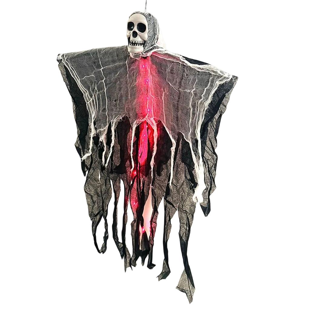 Hanging Light Up Skeleton Ghost Prop with LED Lights for Outdoor Yard Scene Ambiance Decoration for Halloween Parties Haunted House Display