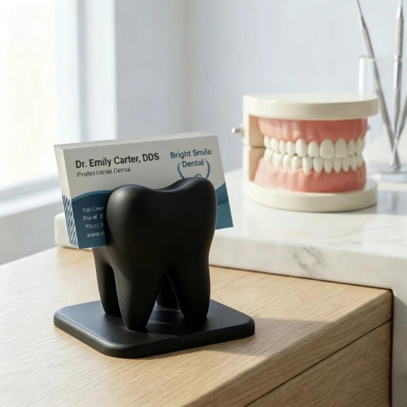 Decorative Tooth Shaped Name Card Box Clinic Reception Desktop Display Stand Office Desk Decor