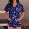 Happy Valentine's Day Women's Fashion V-neck Short Sleeve Workwear With Pockets Tops