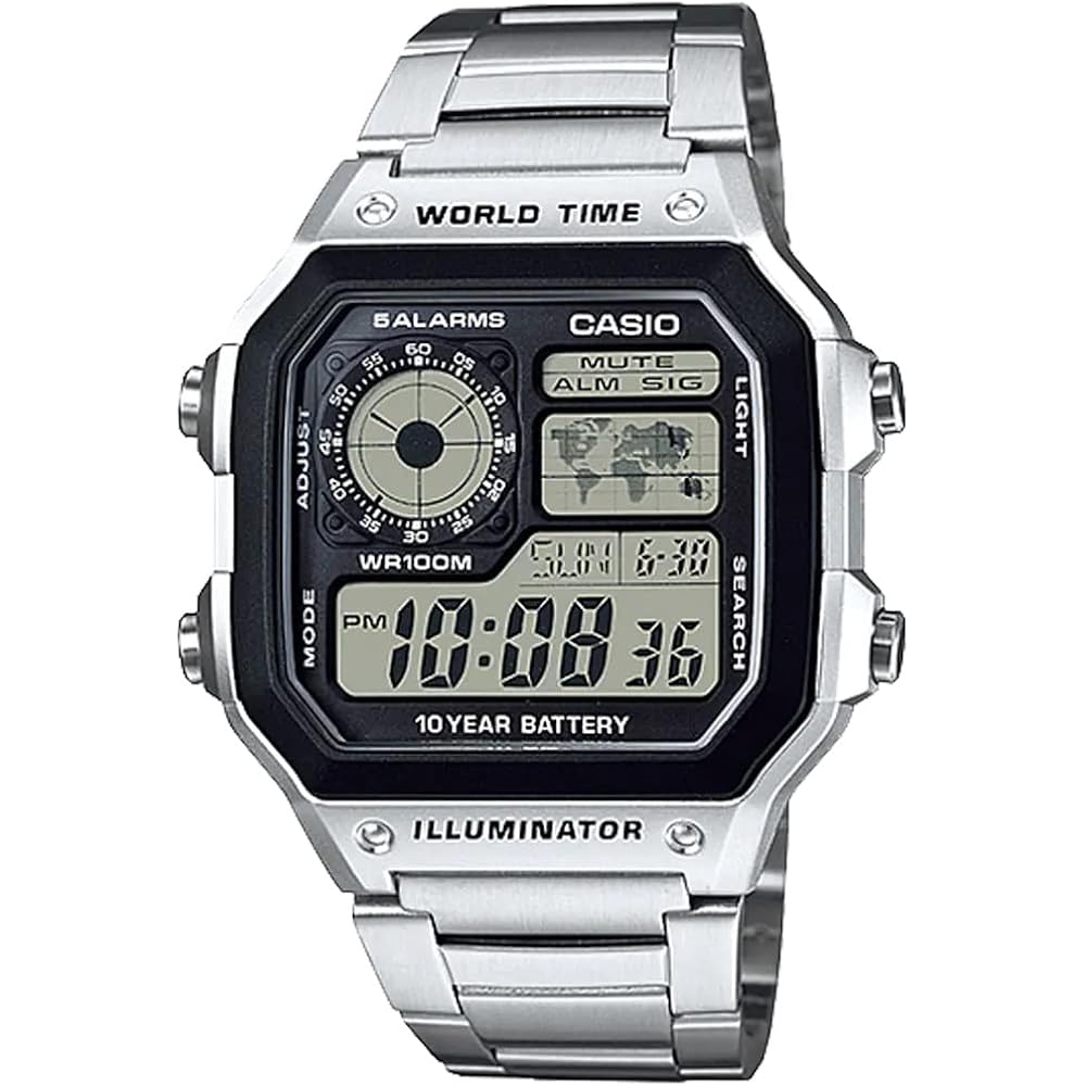 [Casio] CASIO World Time Digital Watch AE-1200WHD-1AV Men s Metal Band Silver International Model...