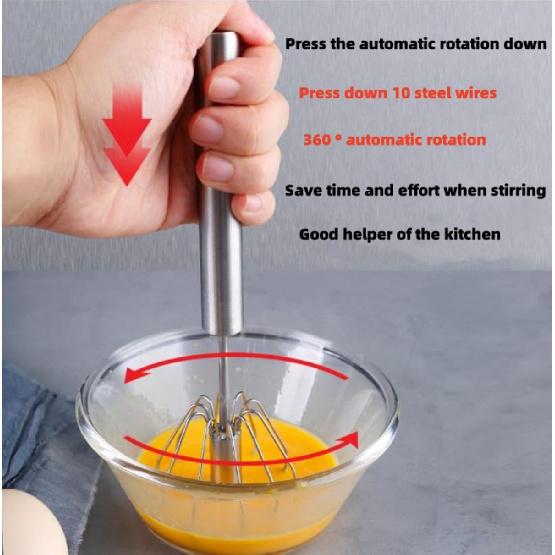 Stainless Steel Semi-Automatic Whisk,2024 New Multifunction Egg Beater,Beating,Whisking and Stirring,for Egg Whisk,Milk Frother,Cake,Batter and Other
