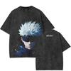 Gojo Satoru Print T-shirt Jujutsu Kaisen Anime Clothing Men Women Cotton Tshirts Vintage Washed Tee Harajuku Male Loose T Shirt