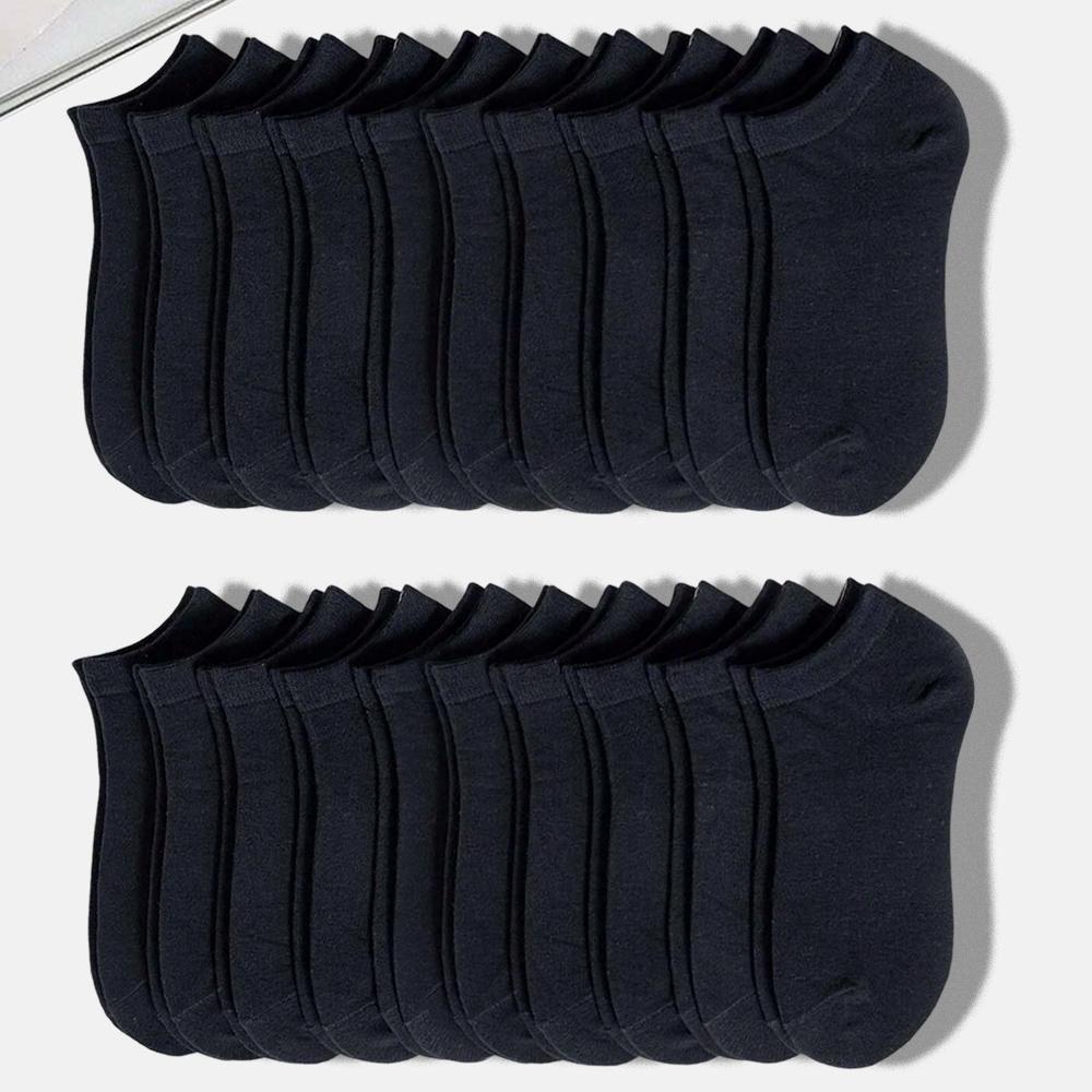 

20 Pairs Men Solid Black Ankle Socks Anti Odor Antibacterial Breathable High-Quality Simple Fashionable Versatile Casual Socks One Size