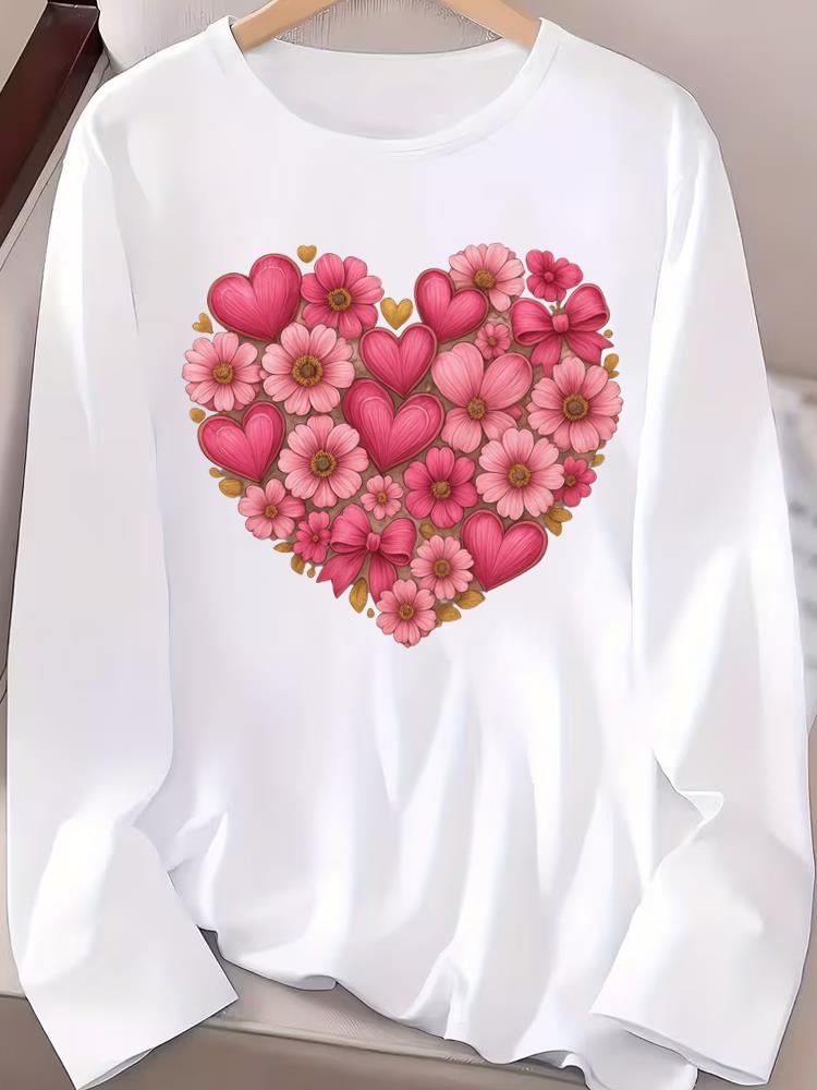 (Asian Size) Long Sleeve T-shirts Casual Clothing Women butterfly cute o-neck Print T Shirt autumn winter spring Fashion Top Graphic Tee