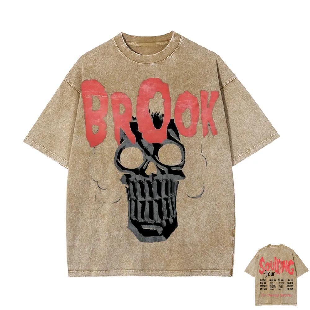 ONE PIECE Brooke Totenkopf Vintage Washed T-Shirt König der Seelen Alt Locker Diablo Anime Street Kurzarm Herren und Damen Oberteil M