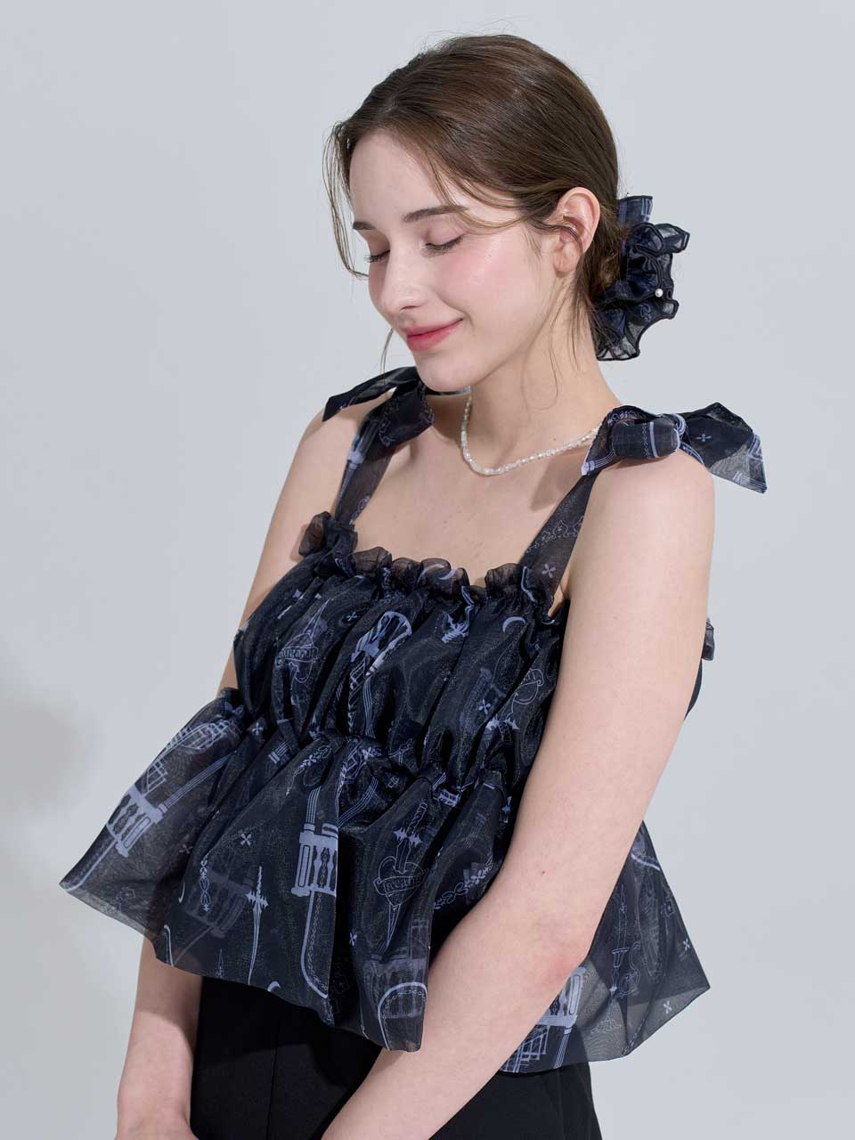 Priang Organza Ribbon Top - Black Black