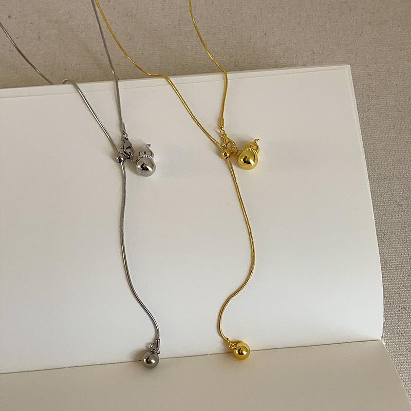 Pull-Up Smooth Ball Gourd Long Necklace Female Simple High-End Sense Fashion Temperament Versatile Neck Chain Sweater Chain