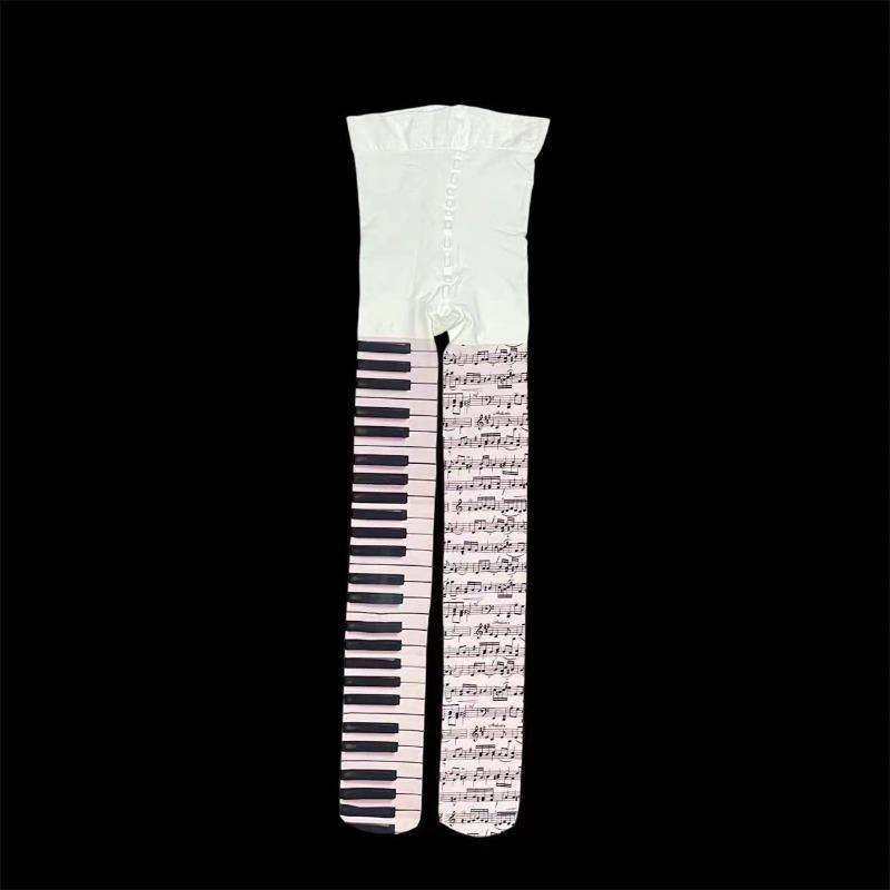 Women Sexy Piano Stockings Female Black White Thigh High Stocking Ultra Thin Transparent Pantyhose Free Size