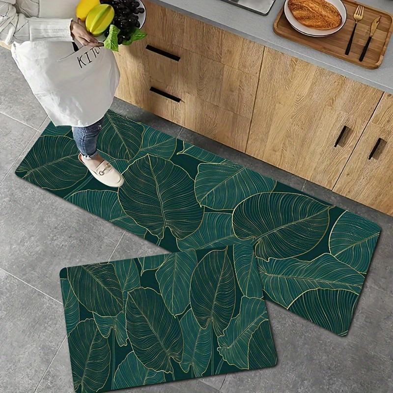 Green Leaf Print Kitchen Floor Mat Living Room Entrance Non-slip Carpets Bathroom Toilet Doormat Balcony Hallway Rugs Home Decor