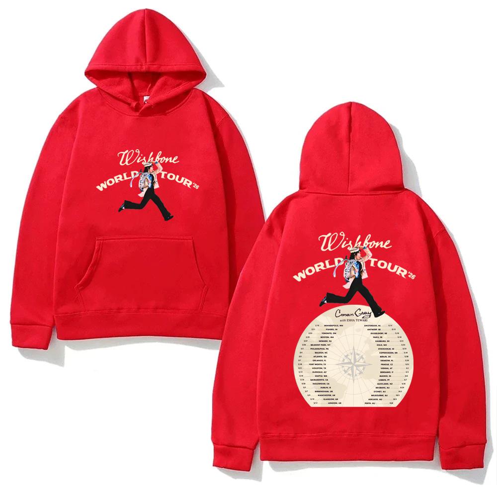 

WISHBONE WORLD TOUR 2026 Conan Gray Hoodie Casual High Quality Print Harajuku Sweatshirt with Hooded Fleece Comfortable Hoody XXXL красный