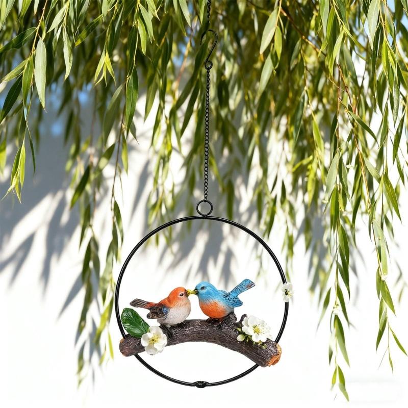 Hanging Parrots Statue Sculpture Perching On Branch Patio Garden Lawn Decors Nature Lover Tropicals Bird Collectors