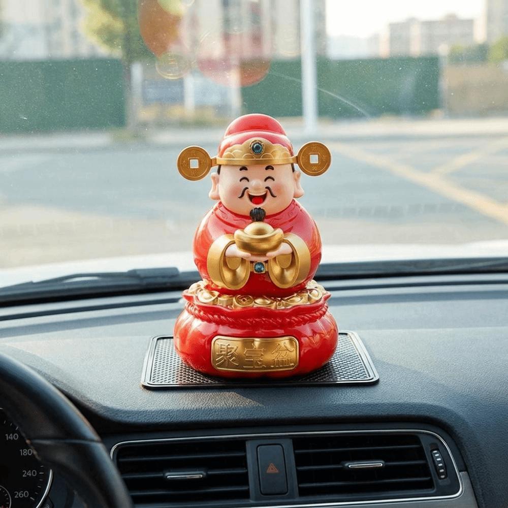 Solar Powered God Of Fortune Sculpture ABS Car Ornaments Nodding Lucky Wealth Statue  Festive Gifts
