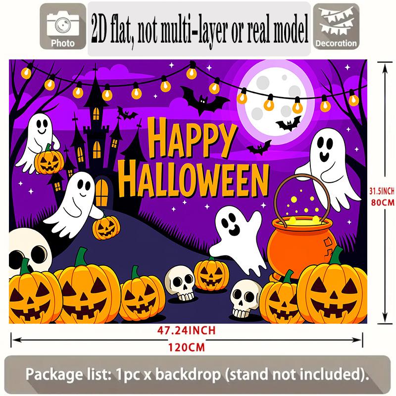Party Backdrop Halloween Flat Banners Backdrops Spooky Pumpkin Ghosts Pumpkins Hanging Photo Booth Decor Front Door Decor