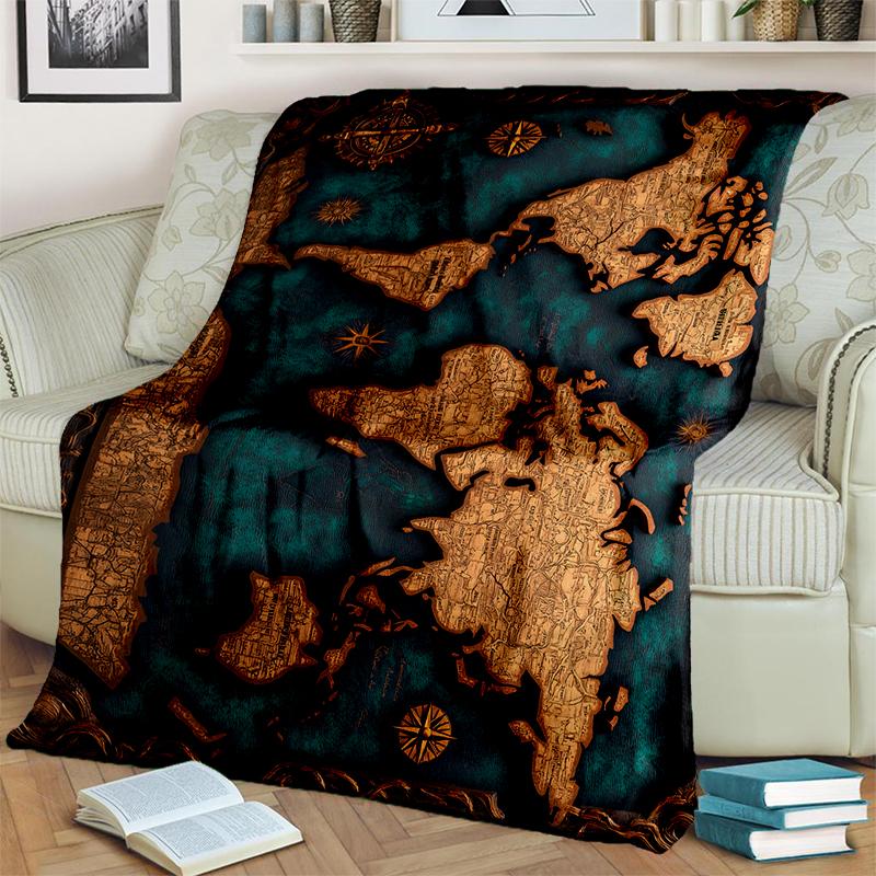 2025 New Style Retro Marine Nautical Chart Compass 3D Blanket,Soft Throw Blanket for Home Bedroom Bed Sofa Travel Office Cover