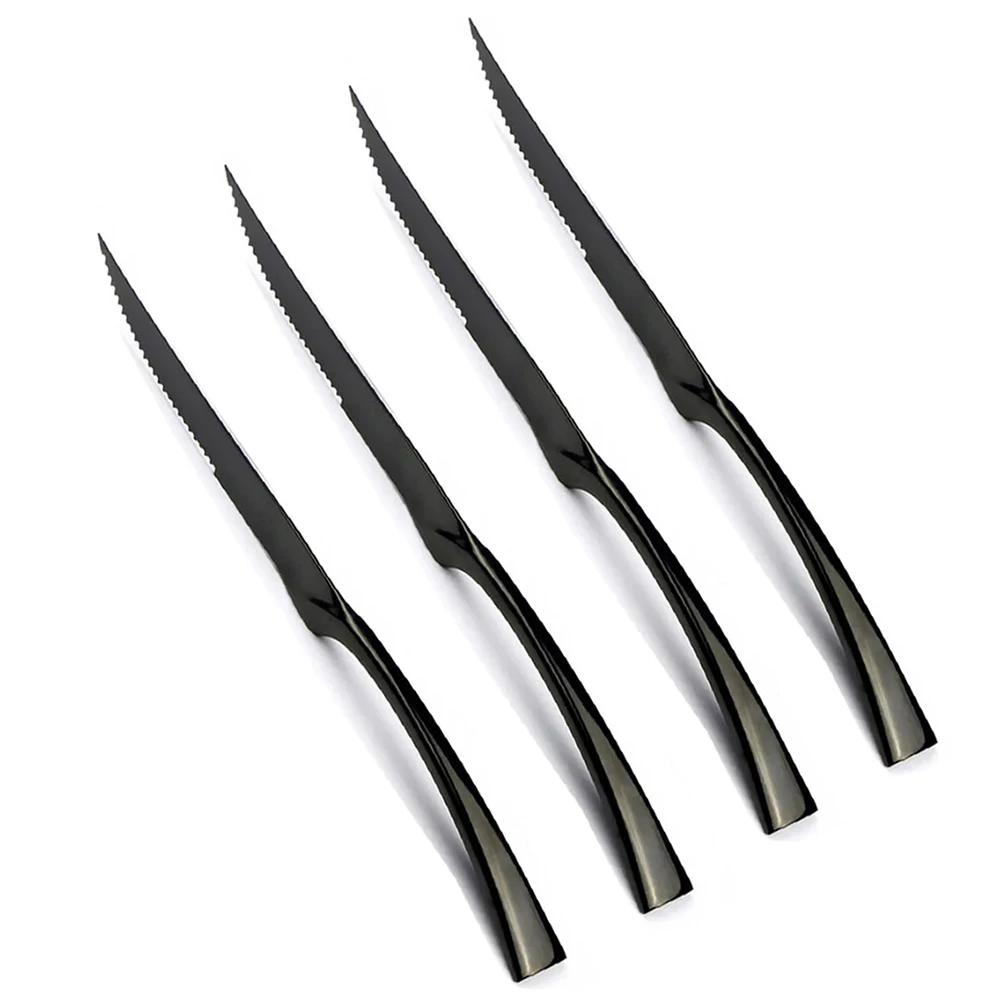 Set 4 Bucăți Cuțite de Masă Oglindă Tacâmuri din Oțel Inoxidabil Aur Argintarie Tacâmuri de Bucătărie Veselă Occidentală Restaurant Cuțite pentru Friptură