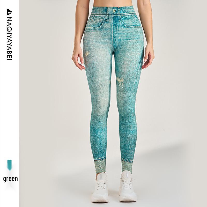 

Леггинсы для йоги с высокой талией и джинсовым принтом для занятий спортом на открытом воздухе Small зелёный
