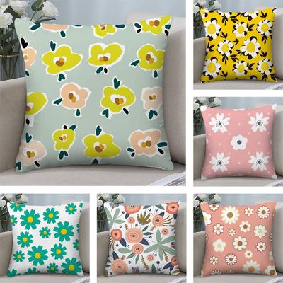 Spring and Summer Floral Pillow Case Plush Fabric Soft Double Sided Print Home Sofa High Quality Cushion Cover Throw