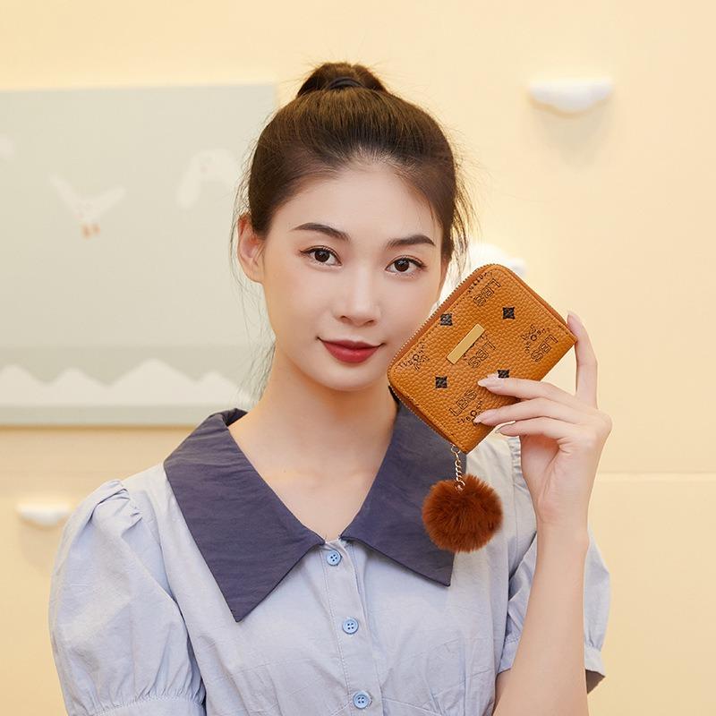 Women's change bag autumn new letter iron sheet with hairball fashionable and simple short wallet