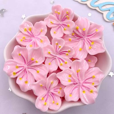 10PCS Resin 3D Colorful Painted Kawaii Pink Peach Blossom Flatback Stone Figurines Scrapbook DIY Bow Decor  Accessories