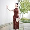 1011 Summer and Autumn New Chinese Neck Cheongsam Skinny Medium and Long Dress Wedding Banquet Slim Women's Clothing Performance Generation