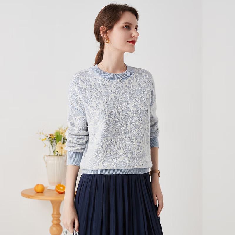 Zhaojun Women's Autumn/Winter Round Neck Jacquard Embossed Thick Cashmere Sweater