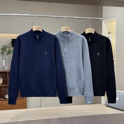 Men's Winter Half-High Collar Zipper Sweater with Embroidered Logo