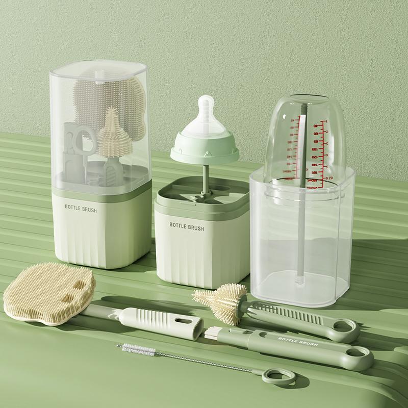 6 In 1 Portable Travel Baby Bottle Cleaning Brush Set With Silicone Bottle Brush Straw Brush Nipple Brush Bottle Drying Rack