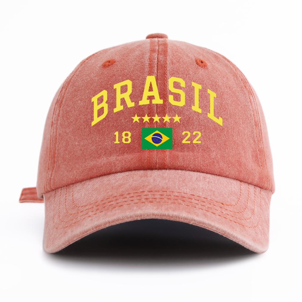 1pc BRASIL Print Washed Baseball Cap for AdultsMinimalist Retro Style Casual Soft Adjustable Dad HatPerfect As Gift