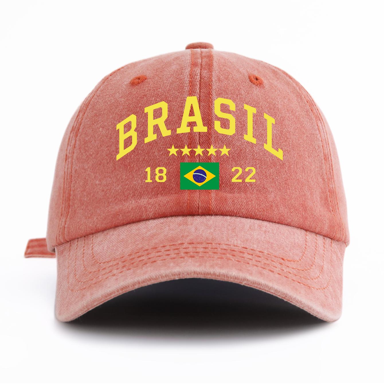 

1pc BRASIL Print Washed Baseball Cap for Women,Minimalist Retro Style Casual Soft Adjustable Dad Hat,Perfect for Tralve,sports Adjustable помаранчевий