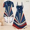 Women Plus Size Two Piece Set Strappy V Neck Flared Dress Short Sleeve Open Cardigan Printed Star Moon Pattern Beige Navy Red