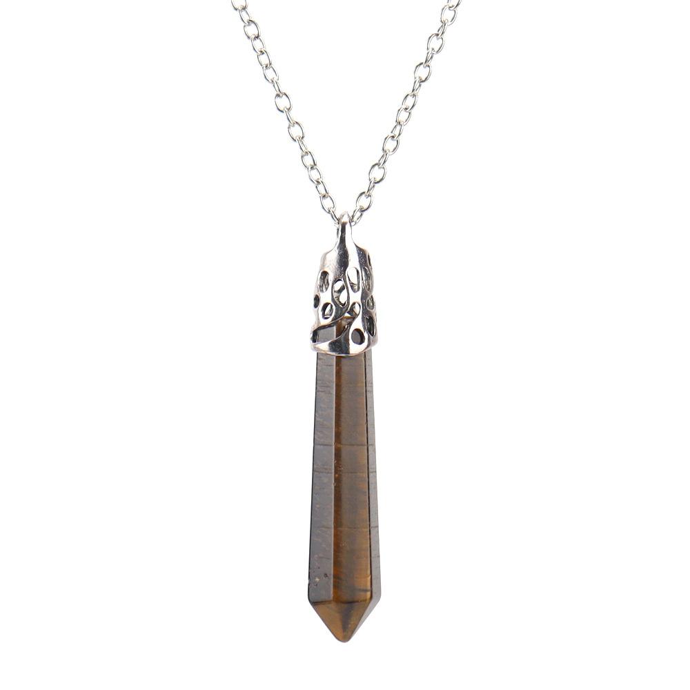 Collier pendentif colonne hexagonale pyramide hexagonale en agate de cristal de pierre naturelle N579
