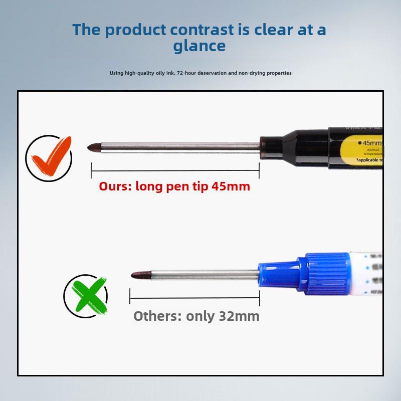 Jin Wannian 45mm Long-Head Refillable Waterproof Marker Pen for Deep Hole Woodworking and Construction.