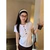 Fashion niche design sense semi-open neck front shoulder short-sleeved T-shirt women's summer slim and thin versatile small top